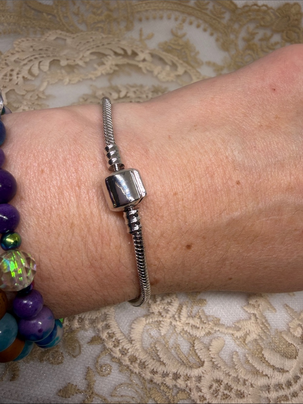 Estate S925 Sterling Silver Snake Chain Barrel Clasp Bracelet Industrial